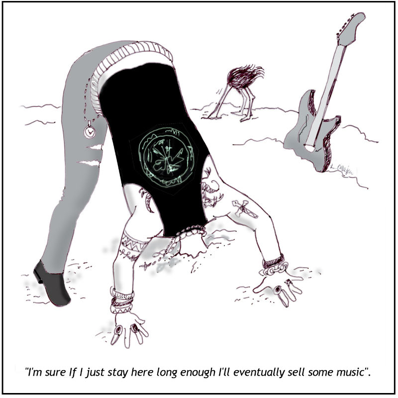 Musician with his head in the sand.