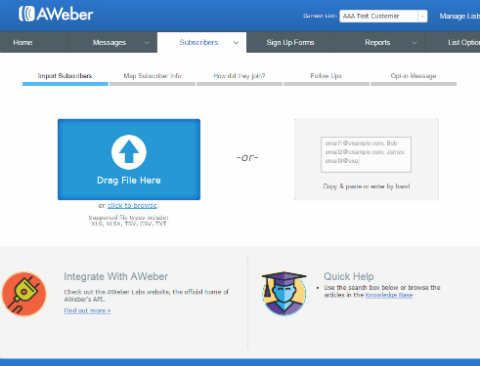 aweber's importing tool